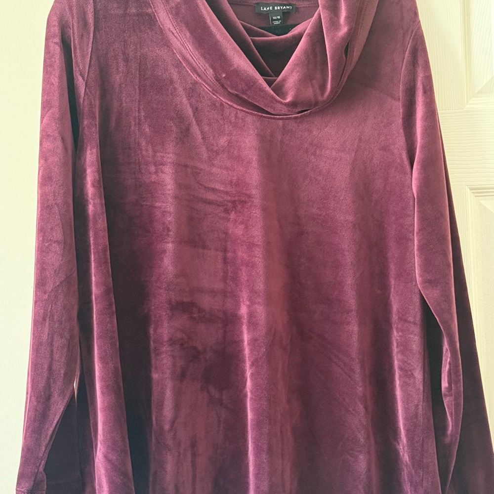 NWT Lane Bryant Plum Velvet Cowl-Neck Tunic Sweater